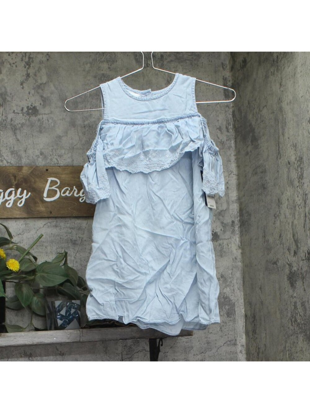 Charter Club Big Girls Cold-Shoulder Chambray Dress Frost Wash Blue S